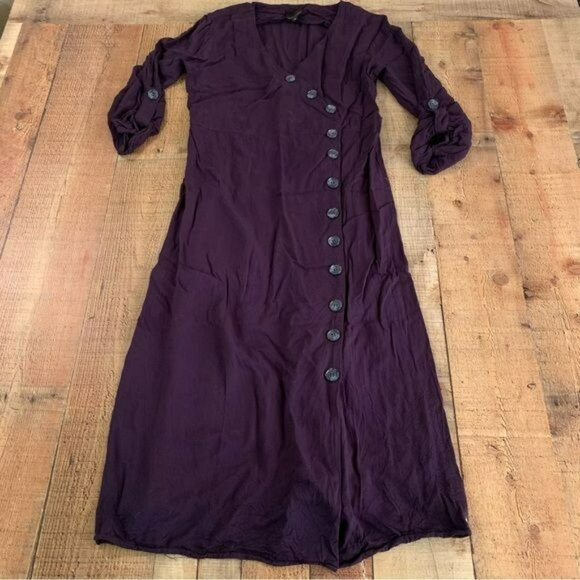 Sweet Claire navy blue button up 3/4 sleeve dress with tie medium - Picture 1 of 6